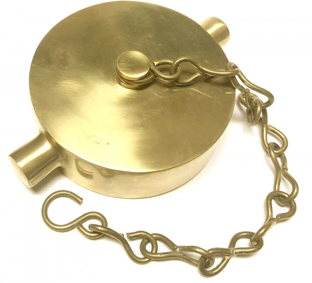 Cap with Chain for Fire Hose Valve 2-1/2 inch Brass Color | Tops fireman