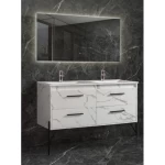 Double Basin Wooden washbasin, Width 120 cm, Depth 47 cm, Height 44 cm, with LED Mirror