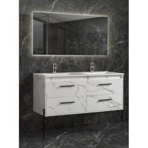 Double Basin Wooden Washbasin 120x47x44 cm with LED Mirror | Albayt Alaniq Sanitary Tools
