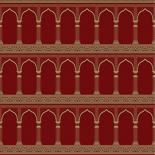 PCF Mosque Carpet Red Dark, Pile Height 9 mm, Islamic Design | Collection el Al-Miqat