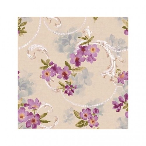 American Floral Wallpaper 10 m x 0.53 m Beige with Purple, Model FF50609 | Balbaid Decor Company
