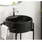 Round Countertop Wash Basin length 46.5 cm, width 46.5 cm, height 16.5 cm, Matte black