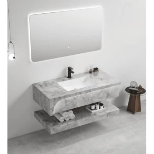 Single Basin Artificial Marble Washbasin 100×50 cm with LED Mirrors | Albayt Alaniq Sanitary Tools