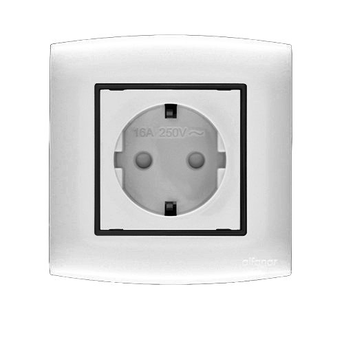 Schuko Socket With Shutter 1 Gang 16 Amp 7x7 cm Silver with Black Ring | Al Fanar