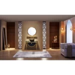 خزانة حمام مع مغسلة ومرايا  دائرية، لون أسود مع زخرفة ذهبي،  105 سم | مجموعه سمايل