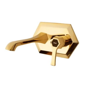 Wall Washbasin Tap With Frame 2.5 kg, Shiny Gold/Matte Black | Hatch Company