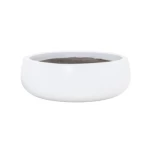 وعاء زراعة دائري، أسمنتي خرساني، أبيض اللون، عرض 30 سم، ارتفاع 13 سم.