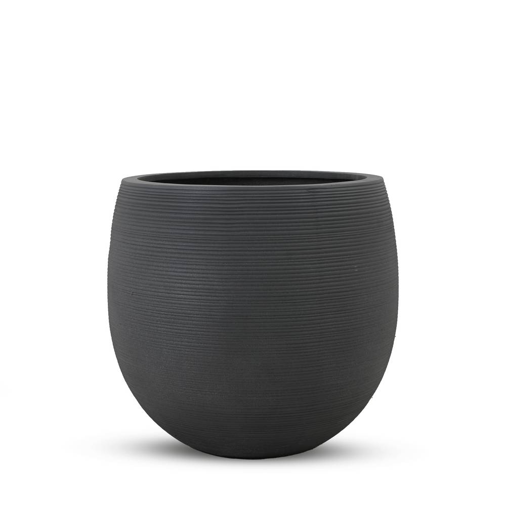 Grey Fiberglass Planter Round Shape, Width 36 cm, Height 40 cm | Verde