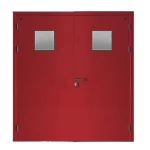 Fire door SFFECO  galvanized steel   with square glass window Model SF/DD  Double Door leaf size 1950×1900   mm  Color Red