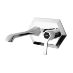 Wall Washbasin Tap With Frame, Shiny Chrome/Matte Black Color, Weight 2.5 kg