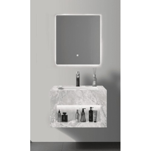 Marbled Gray Artificial Marble Sink Single Basin 60 cm with 3 Color LED Mirrors | Al Muhaidib Sanitary and Ceramic