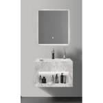 Marbled Gray Artificial Marble Sink Single Basins With 3 Color LED mirrors, Size 60 cm 