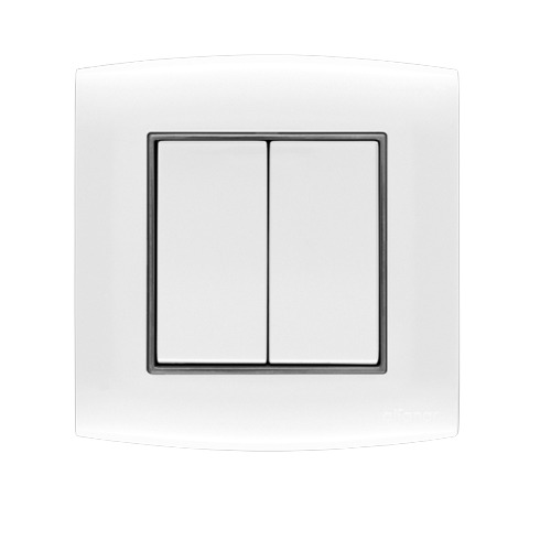 Electrical Light Switch 2 Gang 20 Amp Omnia 7×7 cm White with Black Ring | Al Fanar
