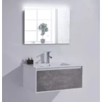 Marble Surface Ceramic Wash Basin Size 80 cm, Light Gray Color with Wooden Cabinet