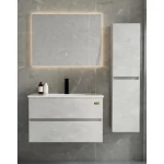 Beige Modern Wooden Washbasin With Ceramic basin LED mirrors and Pharmacy, Size 80×48×50 cm