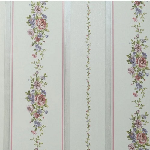 Floral Wallpaper 15.6m x 106cm Red, Purple, Green with Silver & Grey | Luxury line