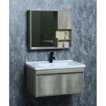 Washbasin With Wooden Cabinet And Pharmacy With Mirror Size 80 cm, Wooden Beige Color 