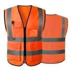 سترة أمان عاكسة، مزودة بثلاث جيوب وبطاقة تعريف،لون برتقالي، عرض 2 إنش