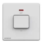 مفتاح مفرد 32 امبير ثنائي القطب مع مؤشر ضوئي (نيون)، لون ابيض، 86×86 مم، 250 فولت، ماركة سيمنز (دلتا أرينا) 