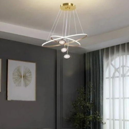 Modern Gold Chandelier with Illuminated Balls, LED Strip, Adjustable 40 cm to 100 m | Matkel Store