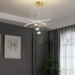 نجفة مودرن ذهبي مع كرات مضيئة، شريط ليد، أبعاد قابلة للتعديل من 40 سم إلى 100 متر