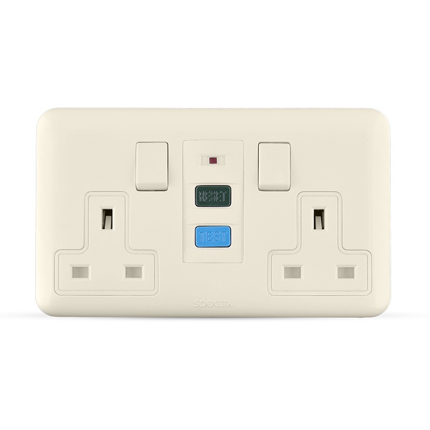 فيش RCD مزدوج بمفتاح ثنائي القطب 13 امبير، بيج، 7×14 سم | SPECTRA