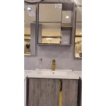 Bathroom Washbasin with Mirror Size 60 cm, Grey Color