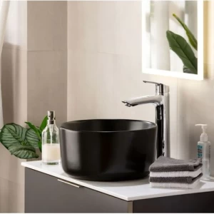 Porcelain Counter Wash Basin 36×36×18 cm Matte Black, Croma Model | Abyat Company