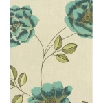 Wall decoration floral design, size 10 m x 0.53 m, beige and turquoise color, model 20481