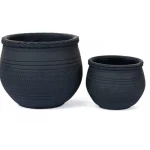 Fiber Cement Plant Planter, Size 16.5×19.5×19.5 cm, Round Shape, Dark Gray color