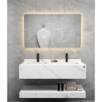 Artificial Marble Double Basin with LED Mirror 120 cm, White With Lead Veins