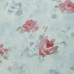 Floral Wallpaper, Size 15.6m×106cm, Gray with red and cyan color 