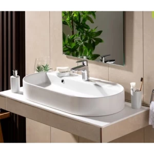 Counter Alta Porcelain Wash Basin 80×42×14.5 cm, White | Abyat Company