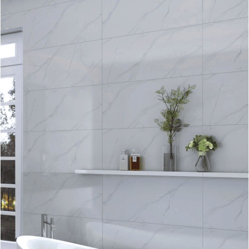 Ceramic Rectangular Marble Wall Tiles 30x60 cm, Glossy White, 9 mm Thickness | Saudi Ceramics