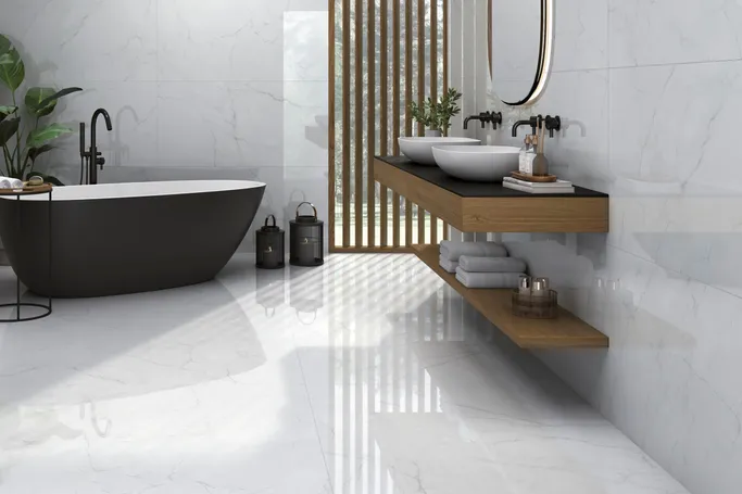 Porcelain Floor Tiles Size 150x75 cm, White Color, Caryn Model | Abyat Company