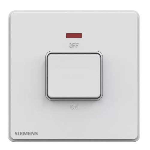 مفتاح مفرد 45 امبير ثنائي القطب مع مؤشر ضوئي (نيون)، 86×86 مم، ابيض، 250 فولت | Siemens (دلتا أرينا)
