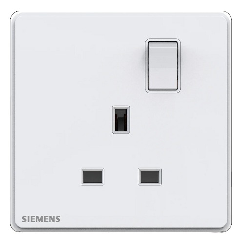 فيش مفرد 13 امبير مع مفتاح تشغيل ومؤشر، ابيض، 86×86 مم، 250 فولت | Siemens (Delta Arina)
