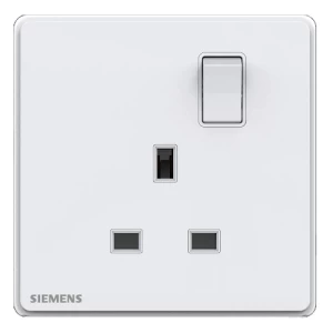 فيش مفرد 13 امبير مع مفتاح تشغيل ومؤشر، ابيض، 86×86 مم، 250 فولت | Siemens (Delta Arina)