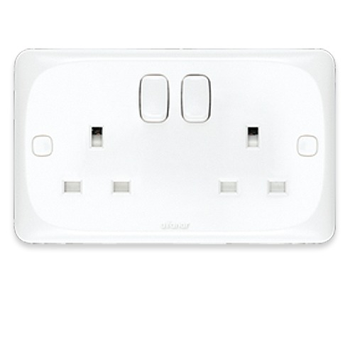 Electrical Switch Socket 2 Gang 2 Way 13 Amp 7x14 cm White | Al Fanar