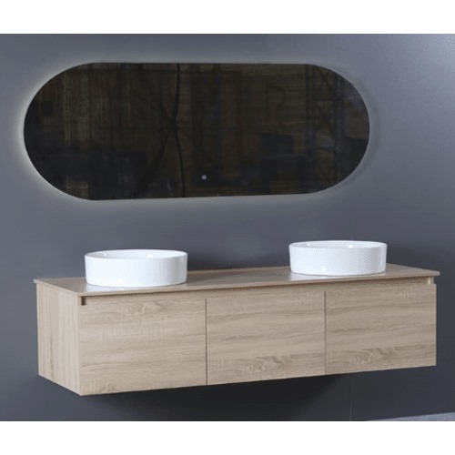 Marble Surface Ceramic Hand Washbasin Double Bowl 140 cm Beige with Wooden Cabinet | Al Muhaidib Sanitary and Ceramic
