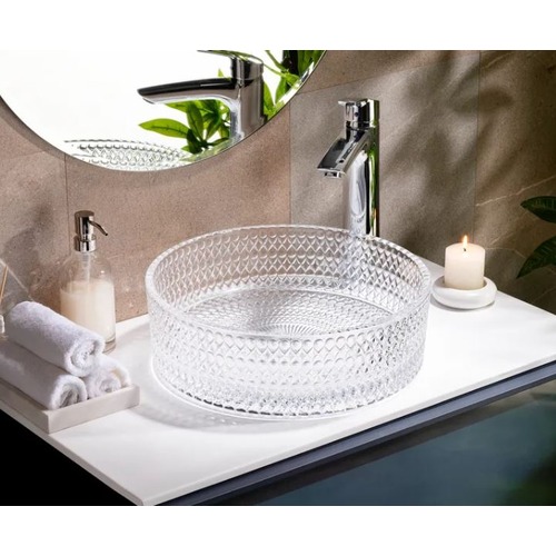 Rusaka Counter Top Clear Glass Wash Basin Size 39.5×39.5×12 cm | Abyat Company