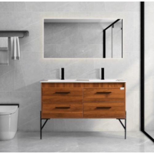 Decorative Wooden Washbasin 120 cm, LED Mirror Walnut Veneer | Algafary Sanitary ware