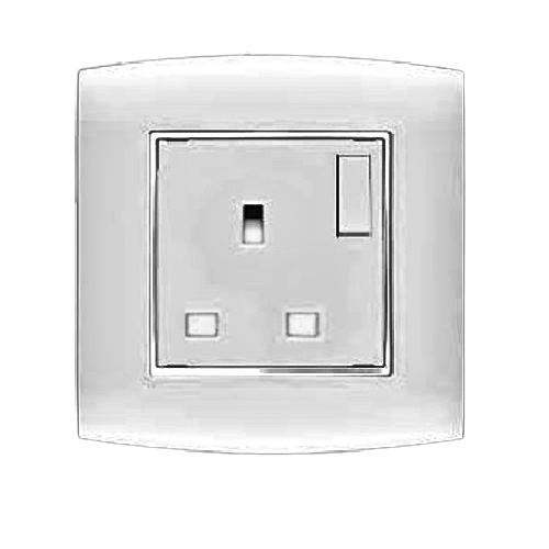Electrical Switch Socket 2 Way 13 Amp 7x7 cm Silver Chrome Ring | Al Fanar