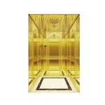 مصعد ركاب بدون غرفة ماكينة، تصميم تيتانيوم ذهبي، جدران مرآوية محفورة، أرضية PVC، قدرة التحميل القصوى 1000 كجم، يتسع لـ 13 ركاب، سرعة 1 م/ث