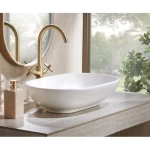 Counter Porcelain Basin 58.5×39×17.5 cm, White Color, Shoui Model 