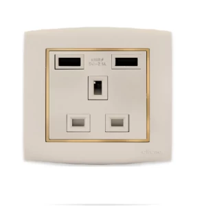 فيش كهرباء مع شاحن USB 13 أمبير 7x7 سم ذهبي بحلقة ذهبى | شركة الفنار