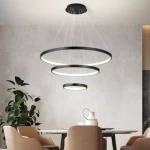 Modern Metal Pendant, Adjustable Height 50 cm, Diameter 80+60+40 cm, Black Color