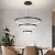 Modern Metal Pendant, Adjustable Height 50 cm, Diameter 80+60+40 cm, Black Color