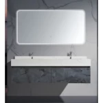 Double Basin Artificial Marble Wash Basin, Size 120 cm with LED Mirror, Marbled grey
