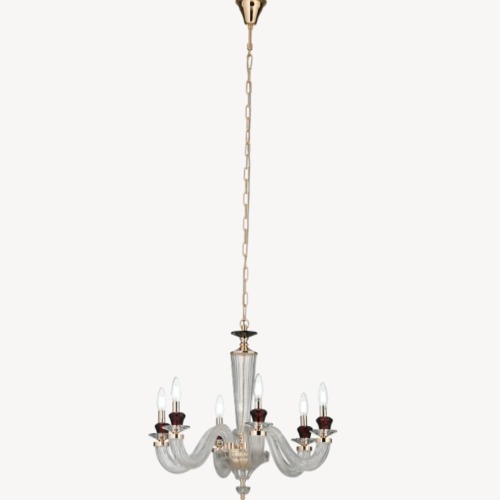 Gold Chandelier with Red Details, 50x63x63 cm | Abyat Company
